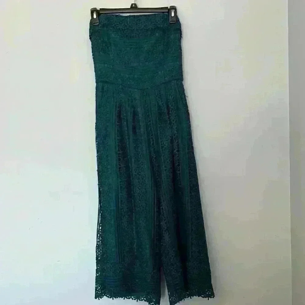 Greylin | Teal Crochet “Stowe” Strapless Jumpsuit - Picture 3 of 9